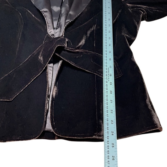 SPENSER JEREMY Fully Lined Brown Velvet Blazer Satin Collar, Lapels Front Tie 12 - Picture 6 of 7